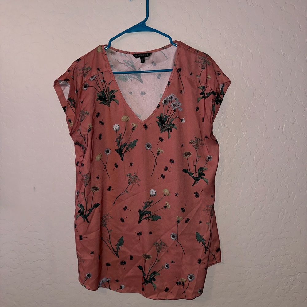 Express Floral Blush V-Neck Blouse